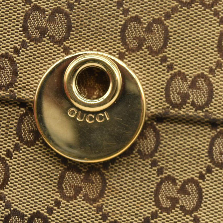 GUCCI GG Logo Canvas Leather Bifold Wallet Beige