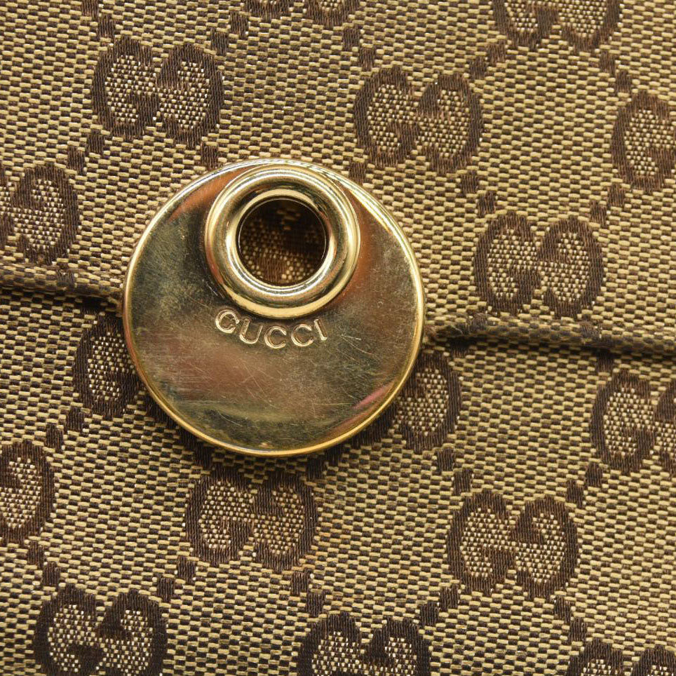 GUCCI GG Logo Canvas Leather Bifold Wallet Beige