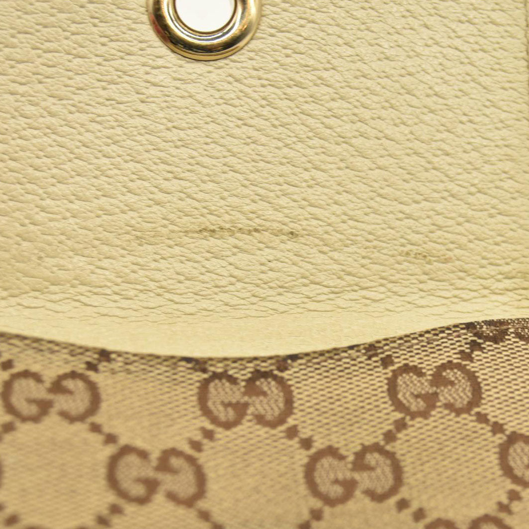 GUCCI GG Logo Canvas Leather Bifold Wallet Beige