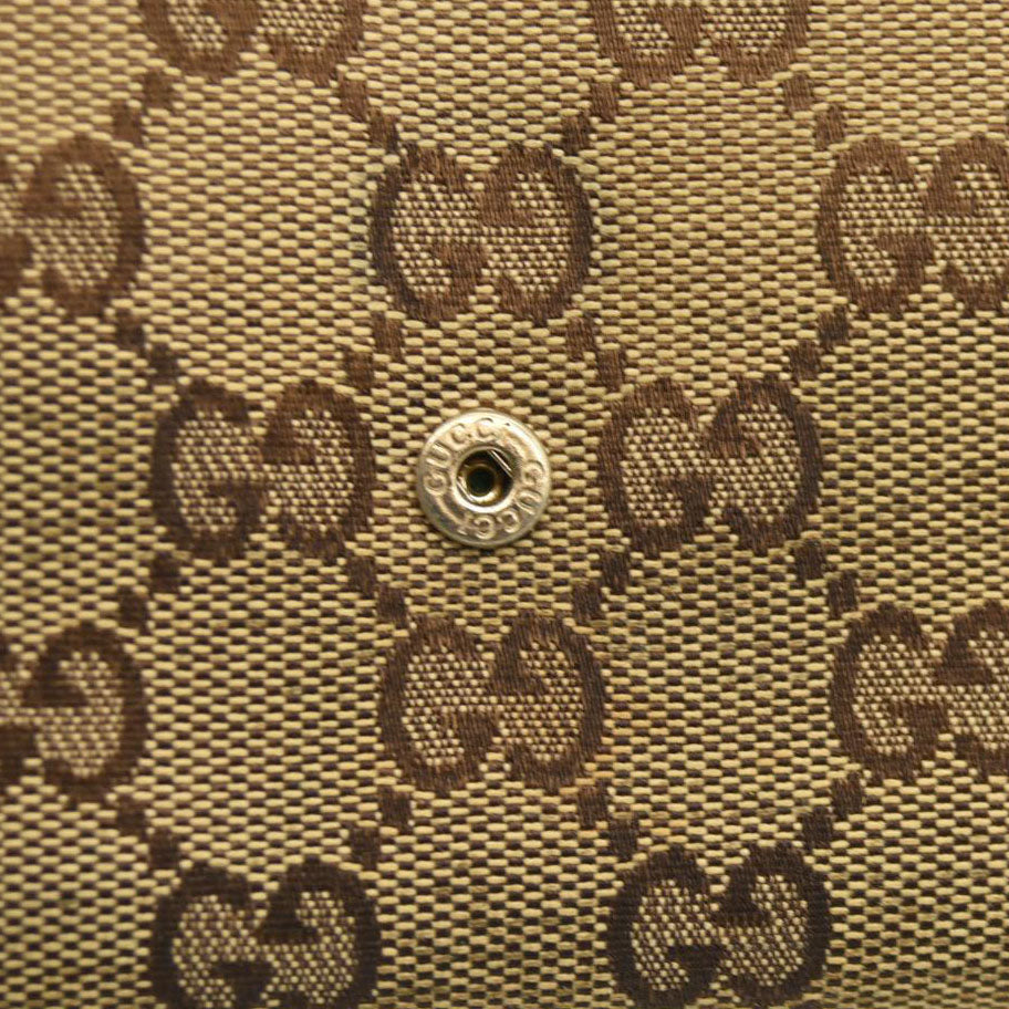 GUCCI GG Logo Canvas Leather Bifold Wallet Beige