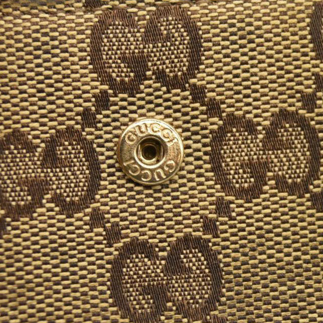 GUCCI GG Logo Canvas Leather Bifold Wallet Beige