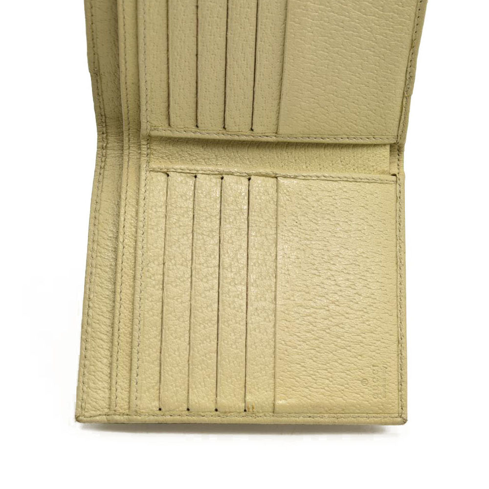 GUCCI GG Logo Canvas Leather Bifold Wallet Beige