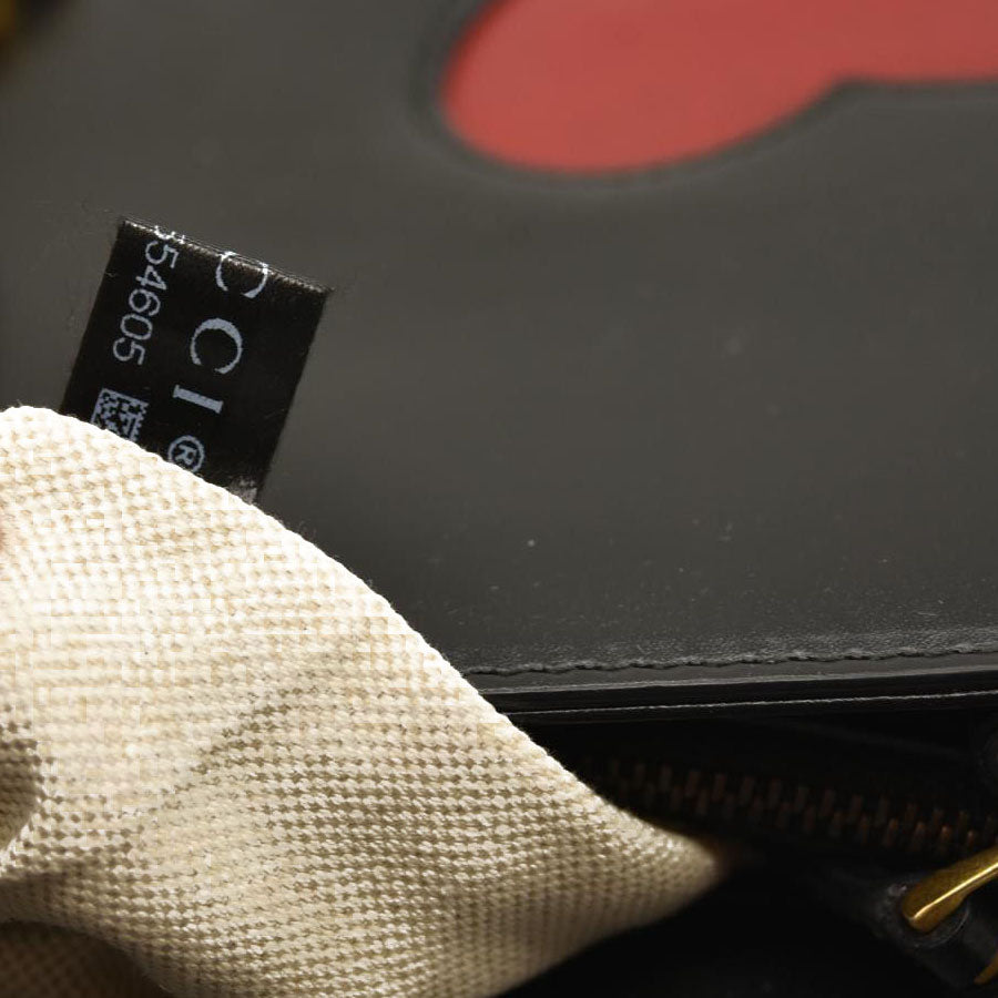 Gucci  Knight Calfskin Malaga Kid Heart Medium GG Marmont Chain Handle Bag Black Hibiscus Red Multicolor