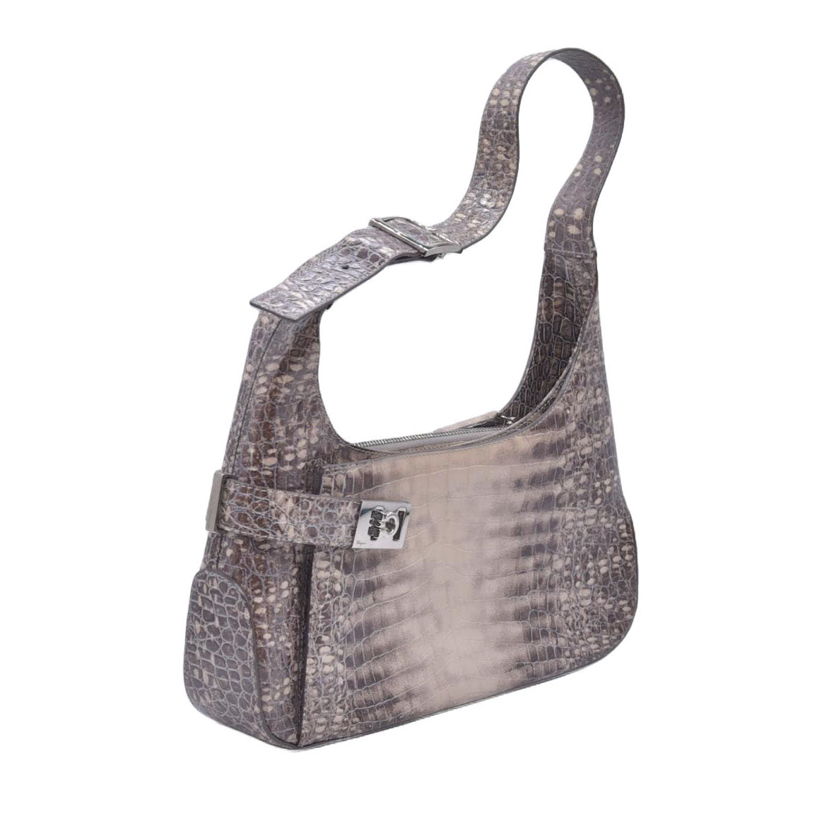 Salvatore Ferragamo Croc Embossed Beige Leather Hobo Shoulder Bag CONSIGNMENT