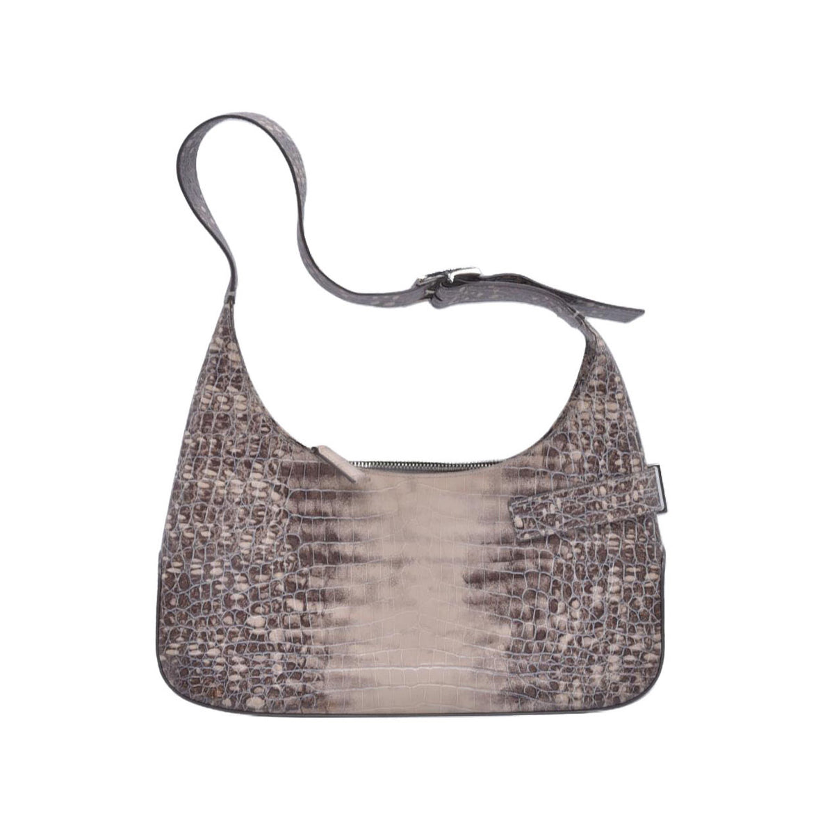 Salvatore Ferragamo Croc Embossed Beige Leather Hobo Shoulder Bag CONSIGNMENT