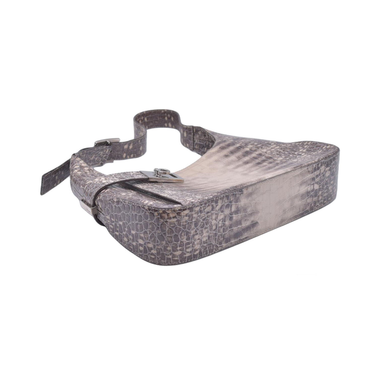 Salvatore Ferragamo Croc Embossed Beige Leather Hobo Shoulder Bag CONSIGNMENT