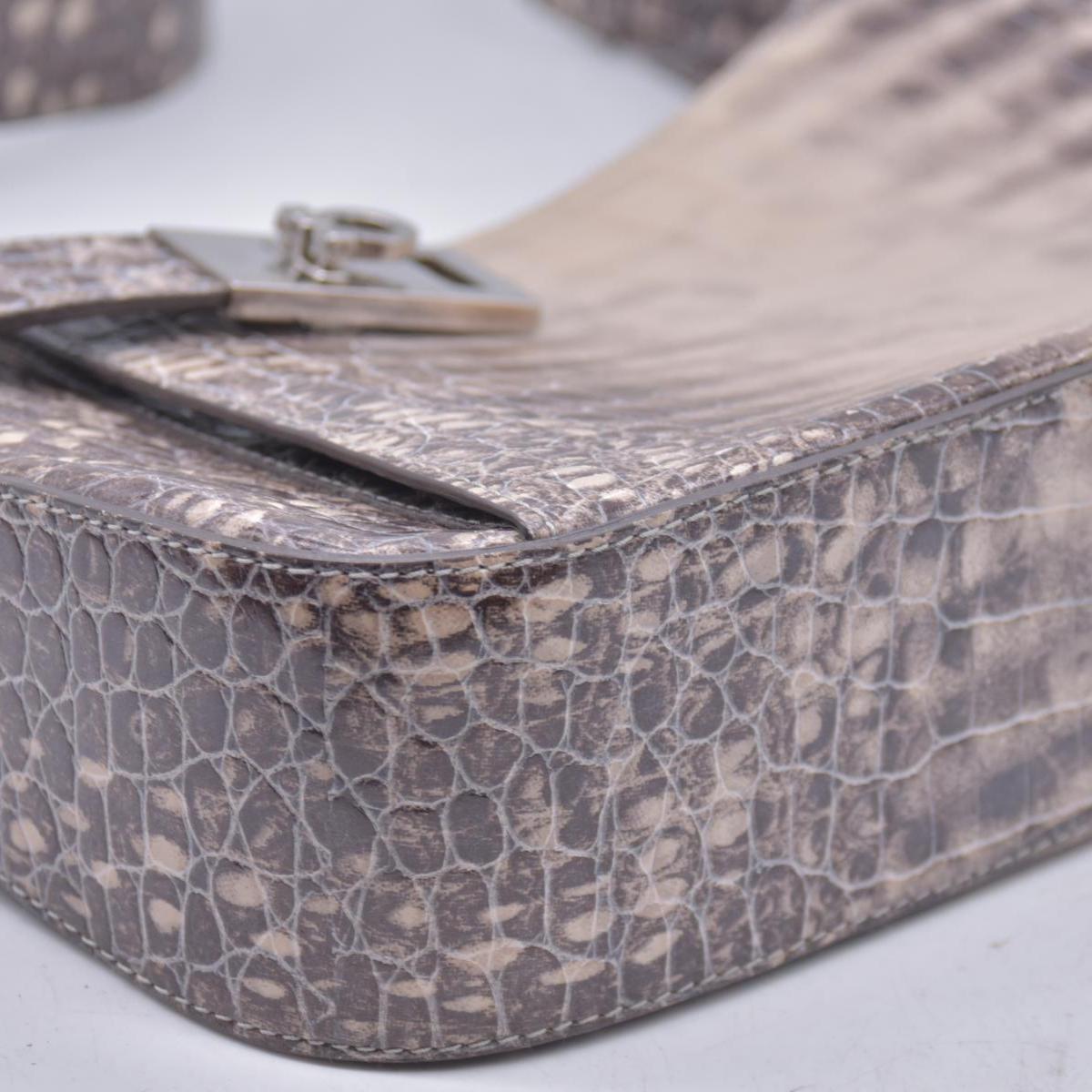 Salvatore Ferragamo Croc Embossed Beige Leather Hobo Shoulder Bag CONSIGNMENT