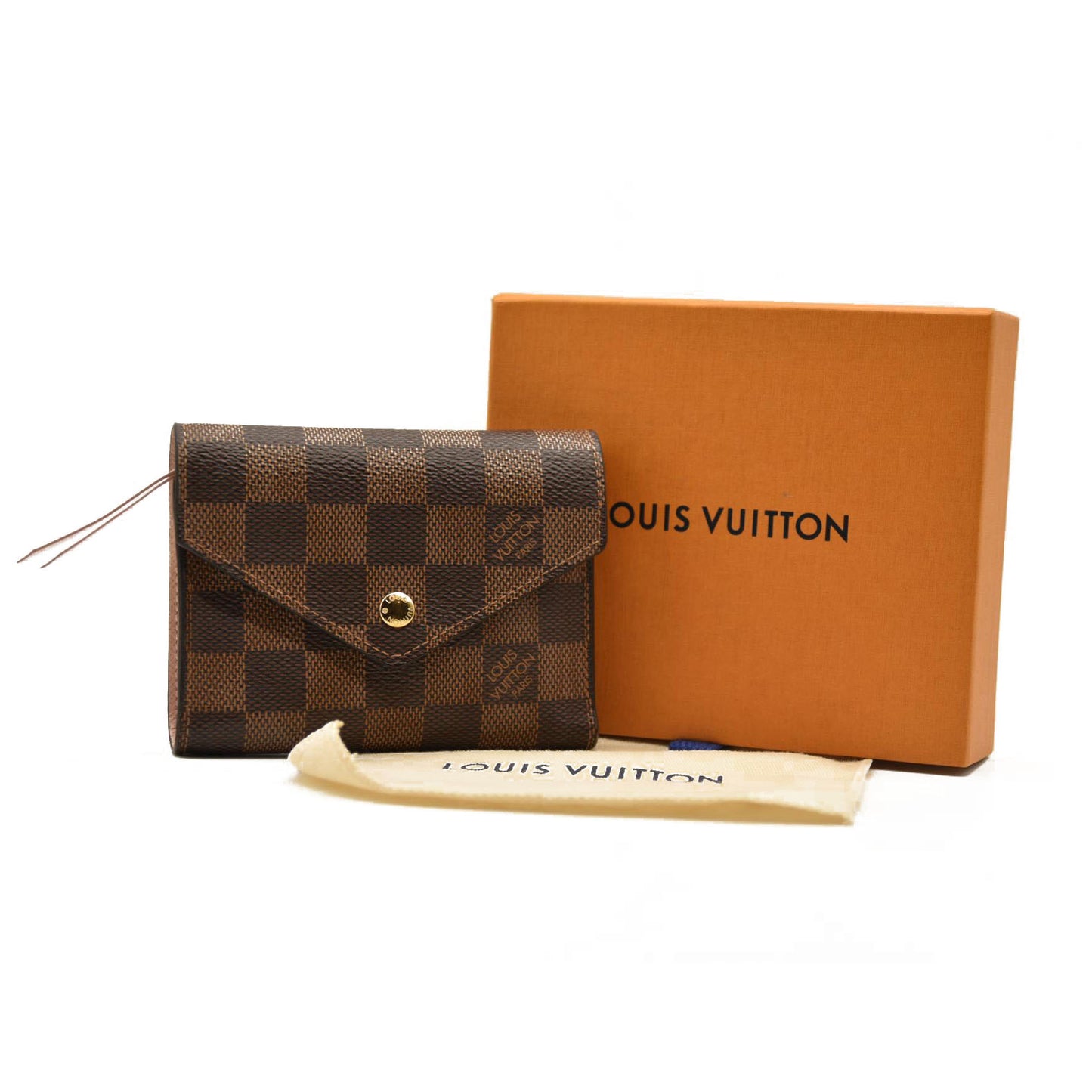 Louis Vuitton  Damier Ebene Victorine Wallet Rose Ballerine RFID