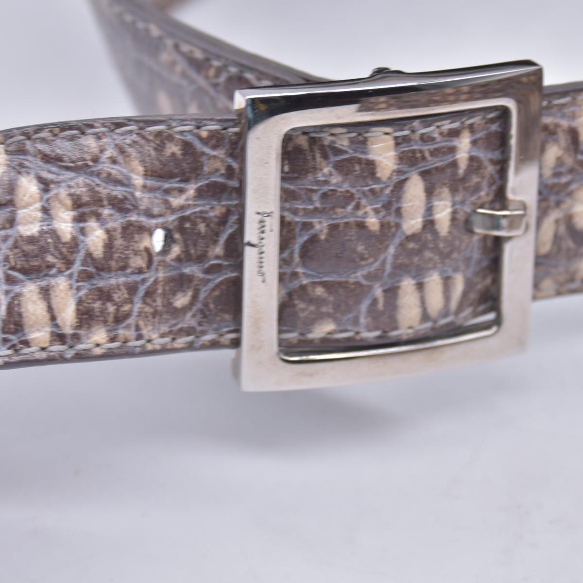 Salvatore Ferragamo Croc Embossed Beige Leather Hobo Shoulder Bag CONSIGNMENT