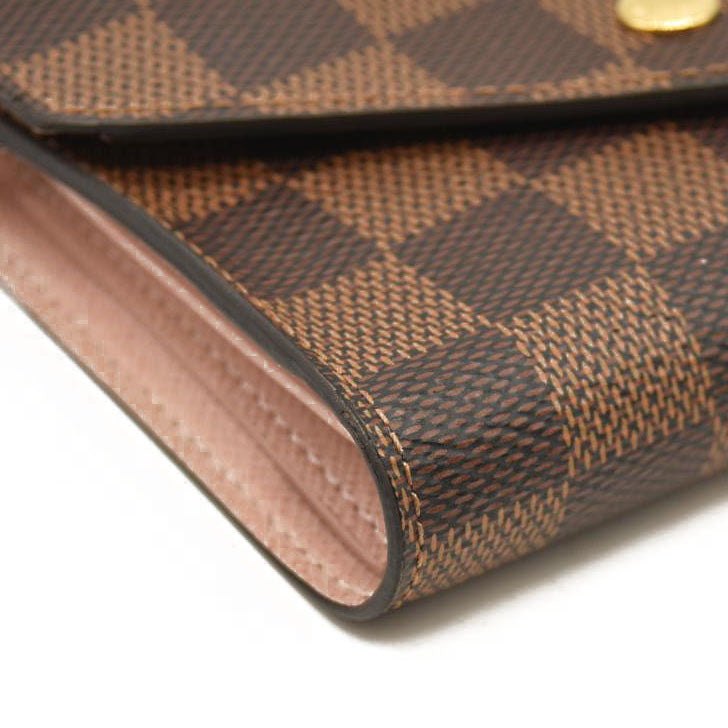 Louis Vuitton  Damier Ebene Victorine Wallet Rose Ballerine RFID