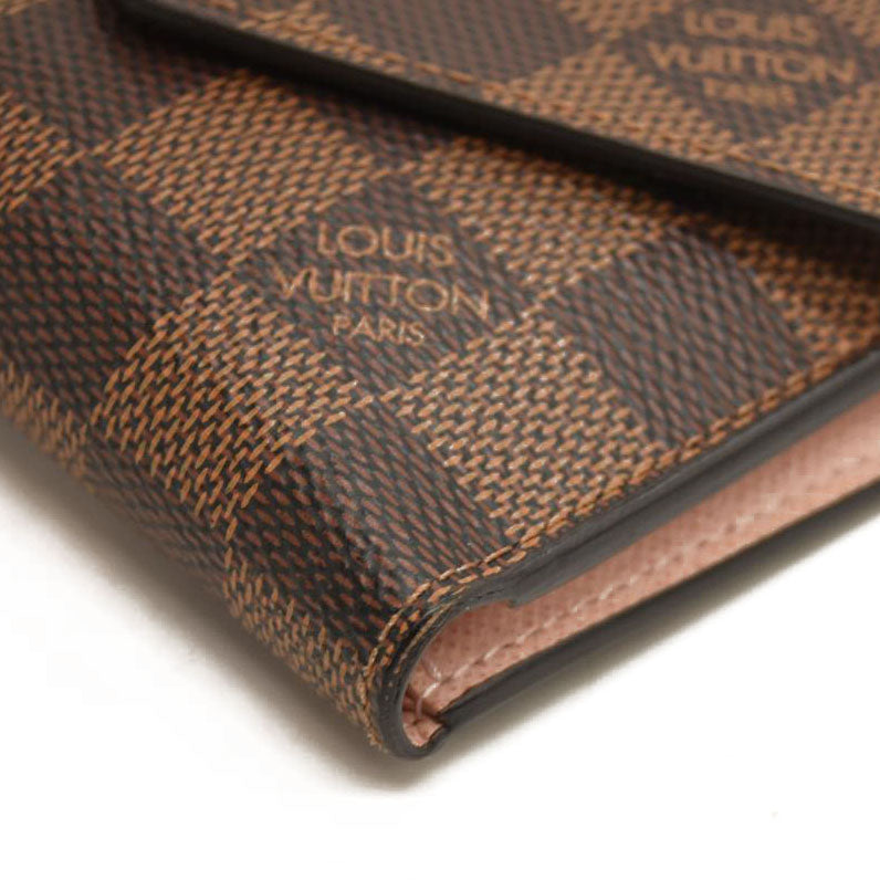 Louis Vuitton  Damier Ebene Victorine Wallet Rose Ballerine RFID