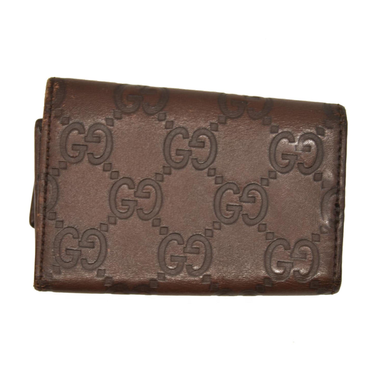 GUCCI Ssima GG Logo Leather 6 Ring Key Case Brown