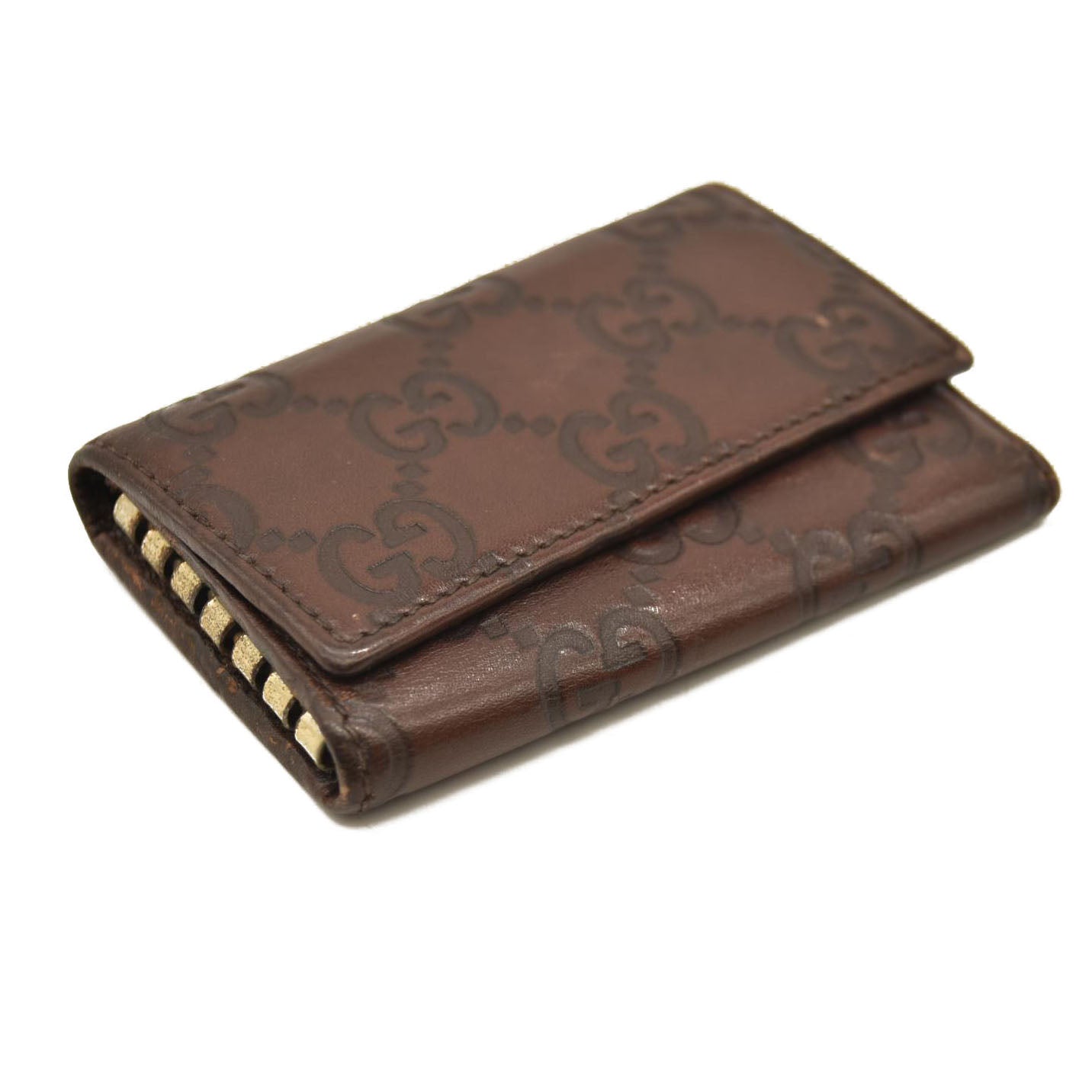 GUCCI Ssima GG Logo Leather 6 Ring Key Case Brown