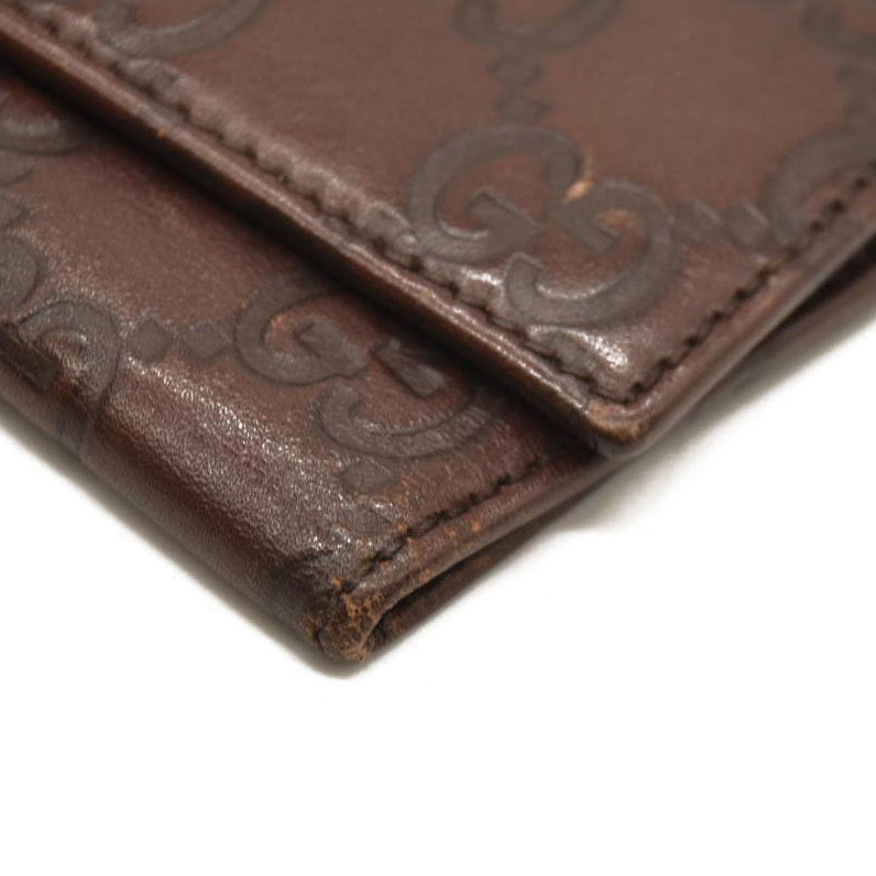 GUCCI Ssima GG Logo Leather 6 Ring Key Case Brown