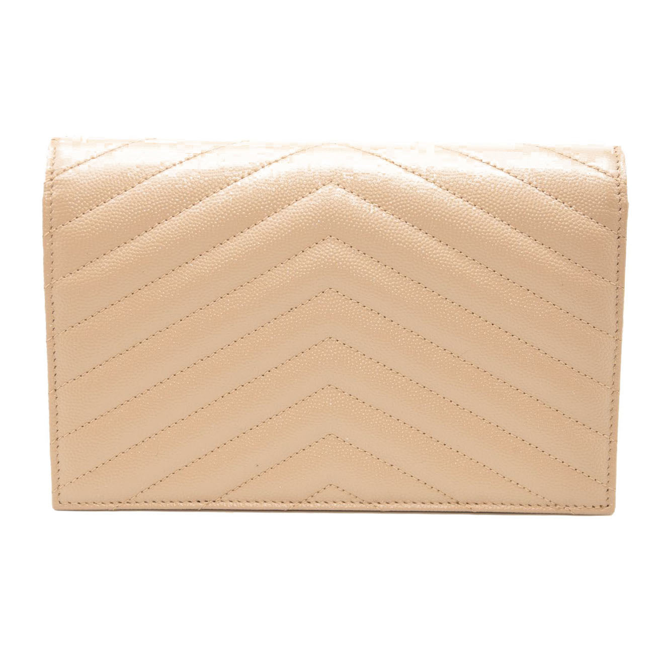 NEW Saint Laurent Grain De Poudre Matelasse Chevron Monogram Envelope Chain Wallet Nude Powder