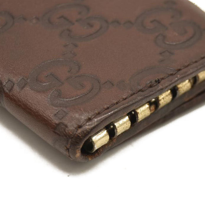 GUCCI Ssima GG Logo Leather 6 Ring Key Case Brown