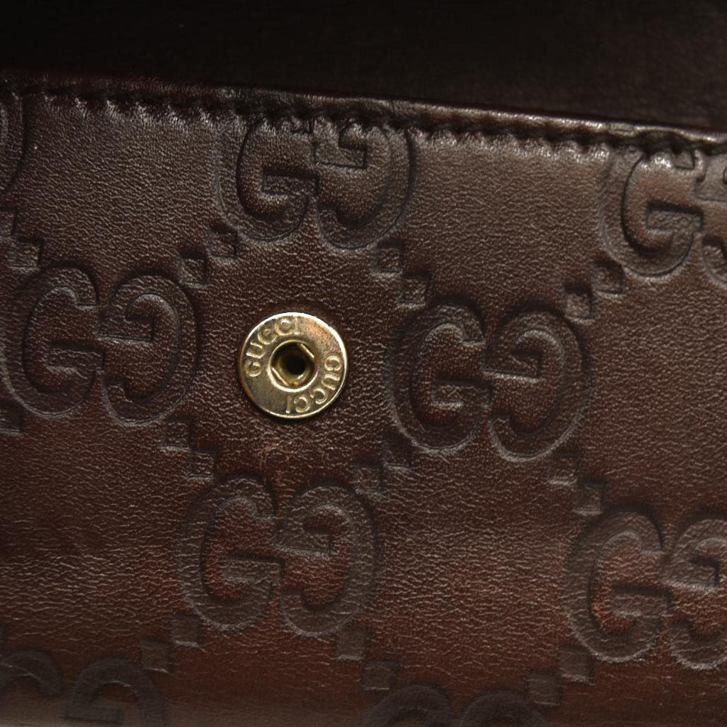 GUCCI Ssima GG Logo Leather 6 Ring Key Case Brown