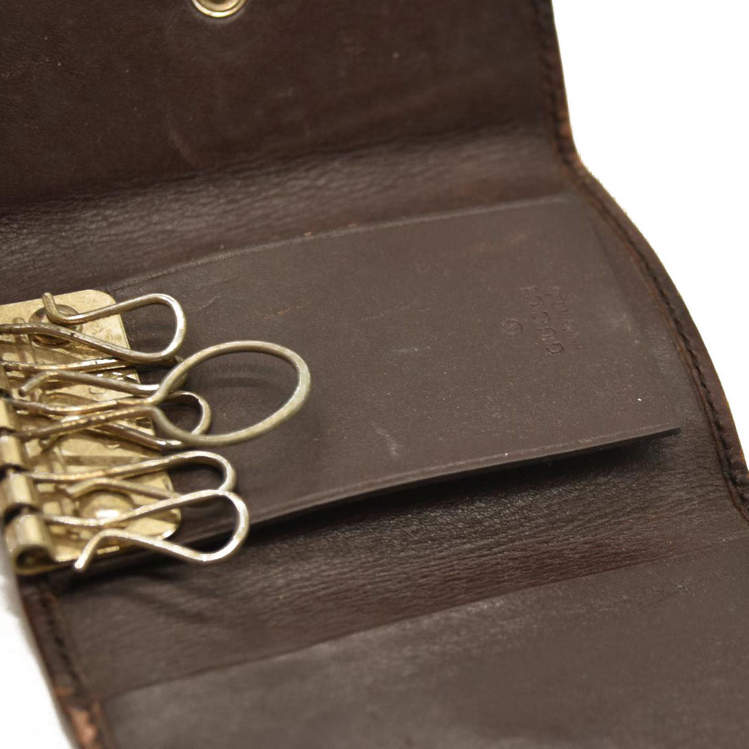 GUCCI Ssima GG Logo Leather 6 Ring Key Case Brown