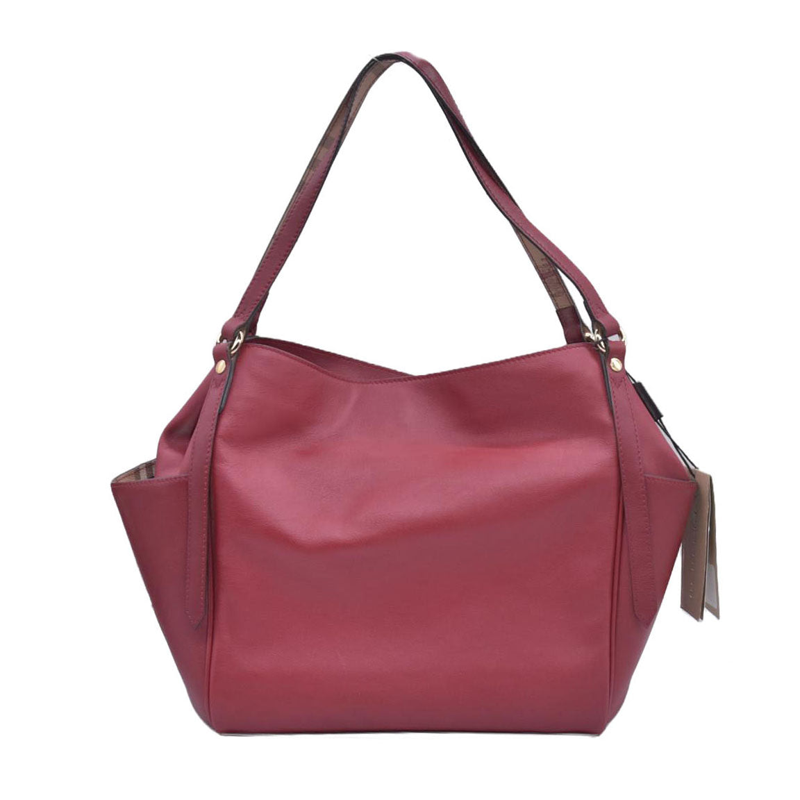 $1095 Burberry Leather Panels Small Canterbury Tote Red CONSIGNMENT
