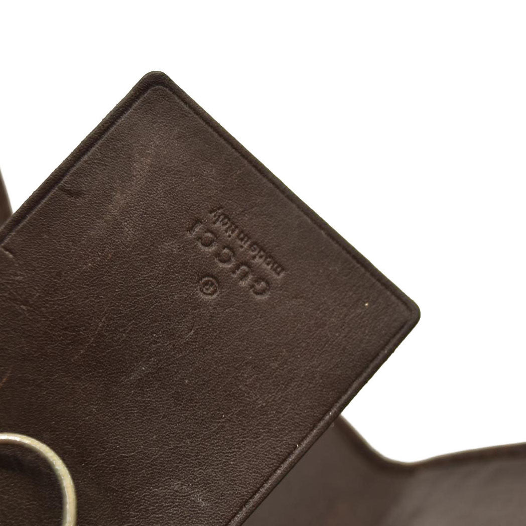 GUCCI Ssima GG Logo Leather 6 Ring Key Case Brown