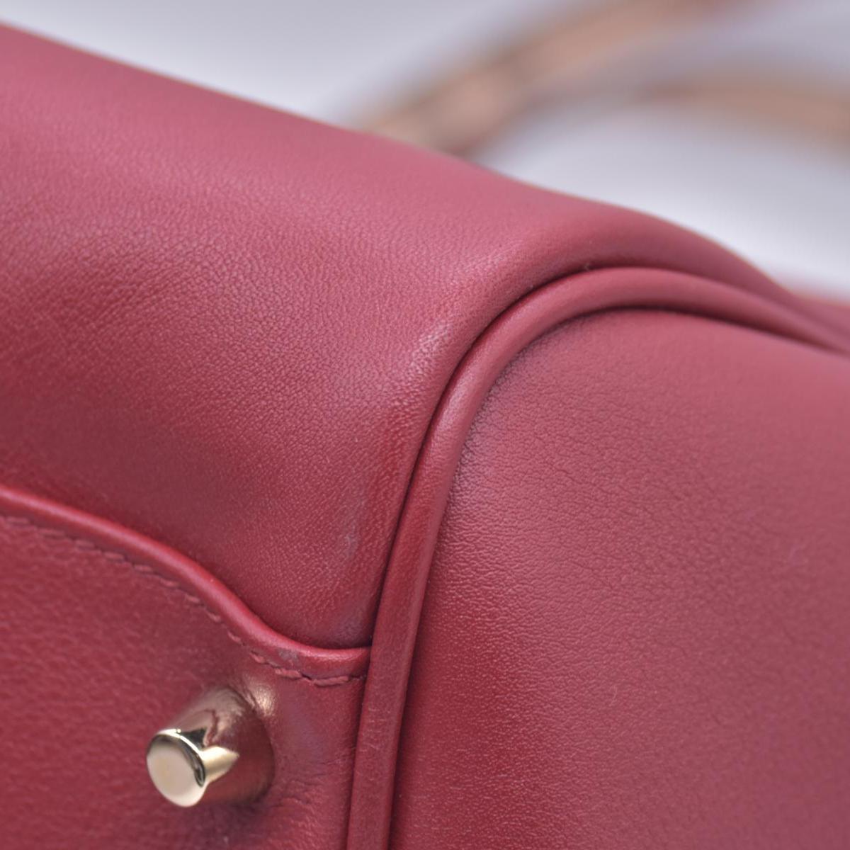 $1095 Burberry Leather Panels Small Canterbury Tote Red CONSIGNMENT