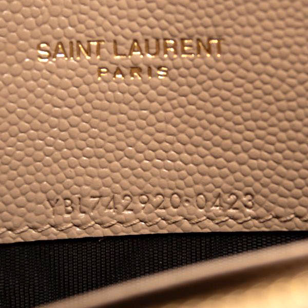 NEW Saint Laurent Grain De Poudre Matelasse Chevron Monogram Envelope Chain Wallet Nude Powder