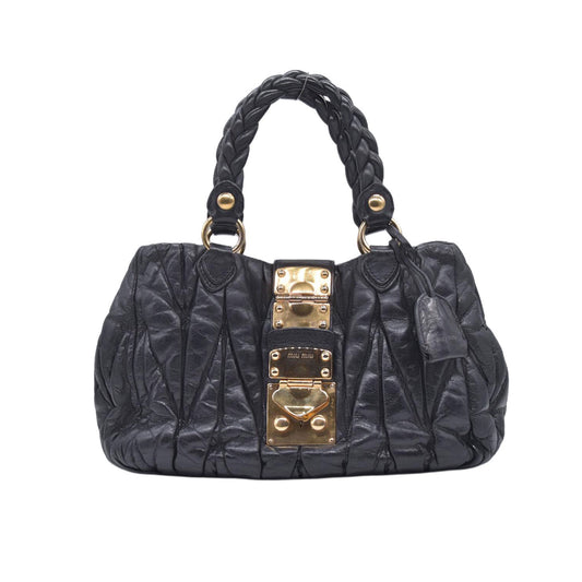 $1590 Miu Miu Leather Matelasse Bauletto Aperto Coffer CONSIGNMENT 10021137