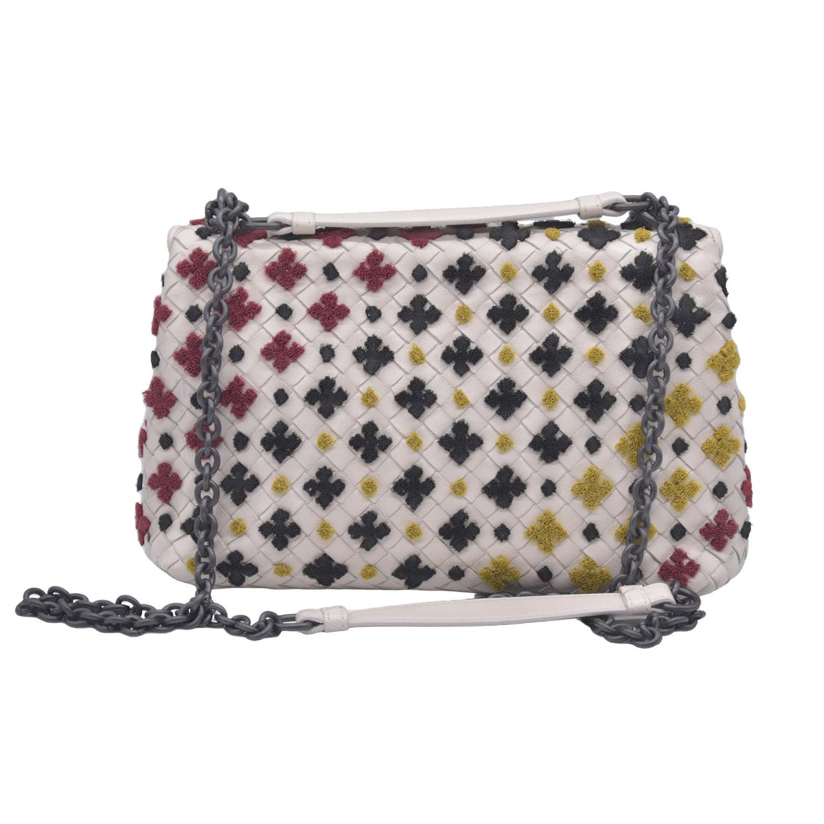 Bottega Veneta Nappa Intrecciato Embrooidered Mosaic Olimpia Shoulder Bag White Multicolor CONSIGNMENT