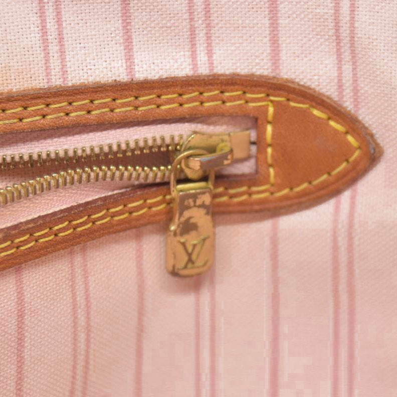$2170 Louis Vuitton Damier Azur Neverfull MM Rose Ballerine