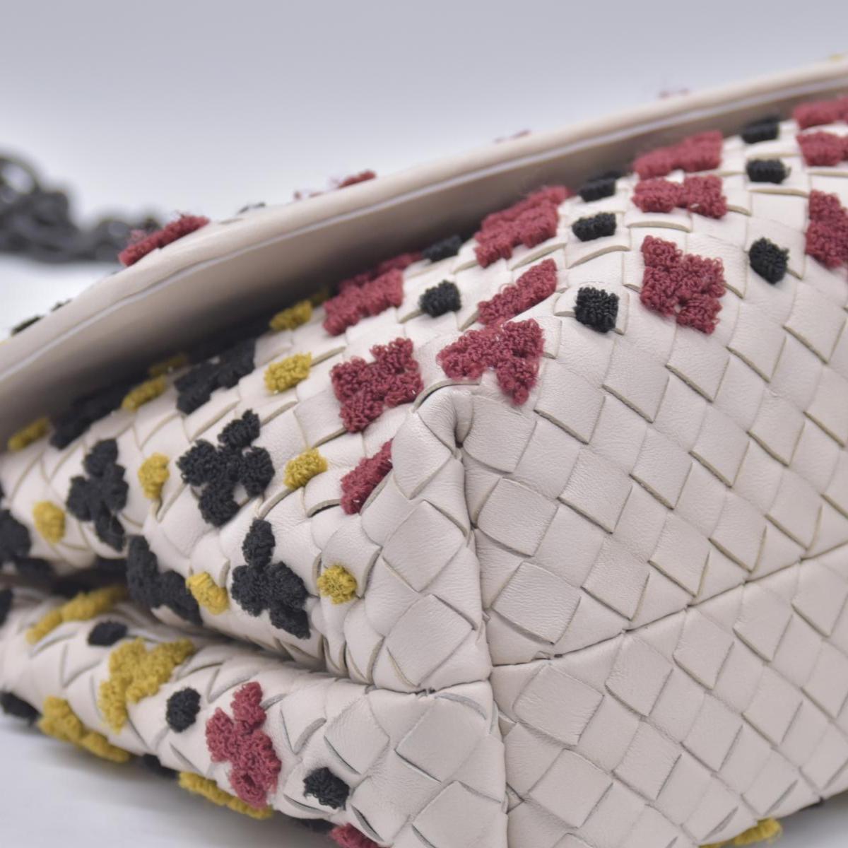 Bottega Veneta Nappa Intrecciato Embrooidered Mosaic Olimpia Shoulder Bag White Multicolor CONSIGNMENT