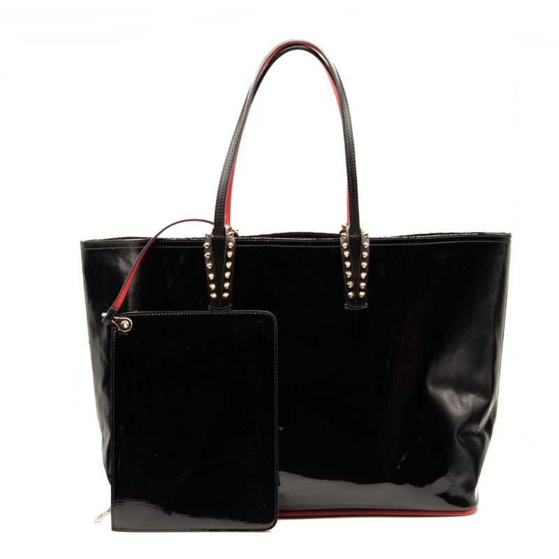 Christian Louboutin Patent Calfskin Spikes East West Cabata Tote Black