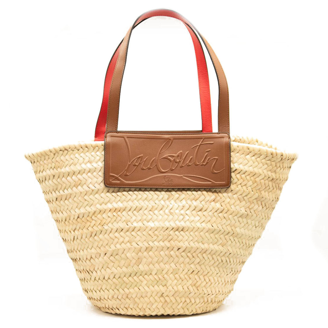 NEW CHRISTIAN LOUBOUTIN Woven Straw Loubishore Tote Brown