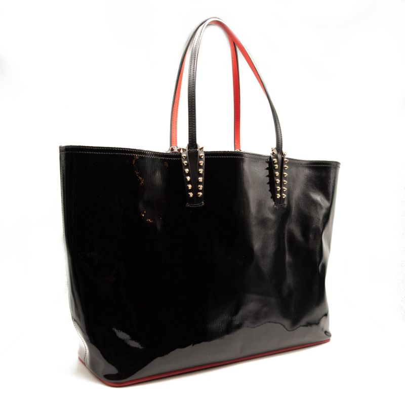 Christian Louboutin Patent Calfskin Spikes East West Cabata Tote Black