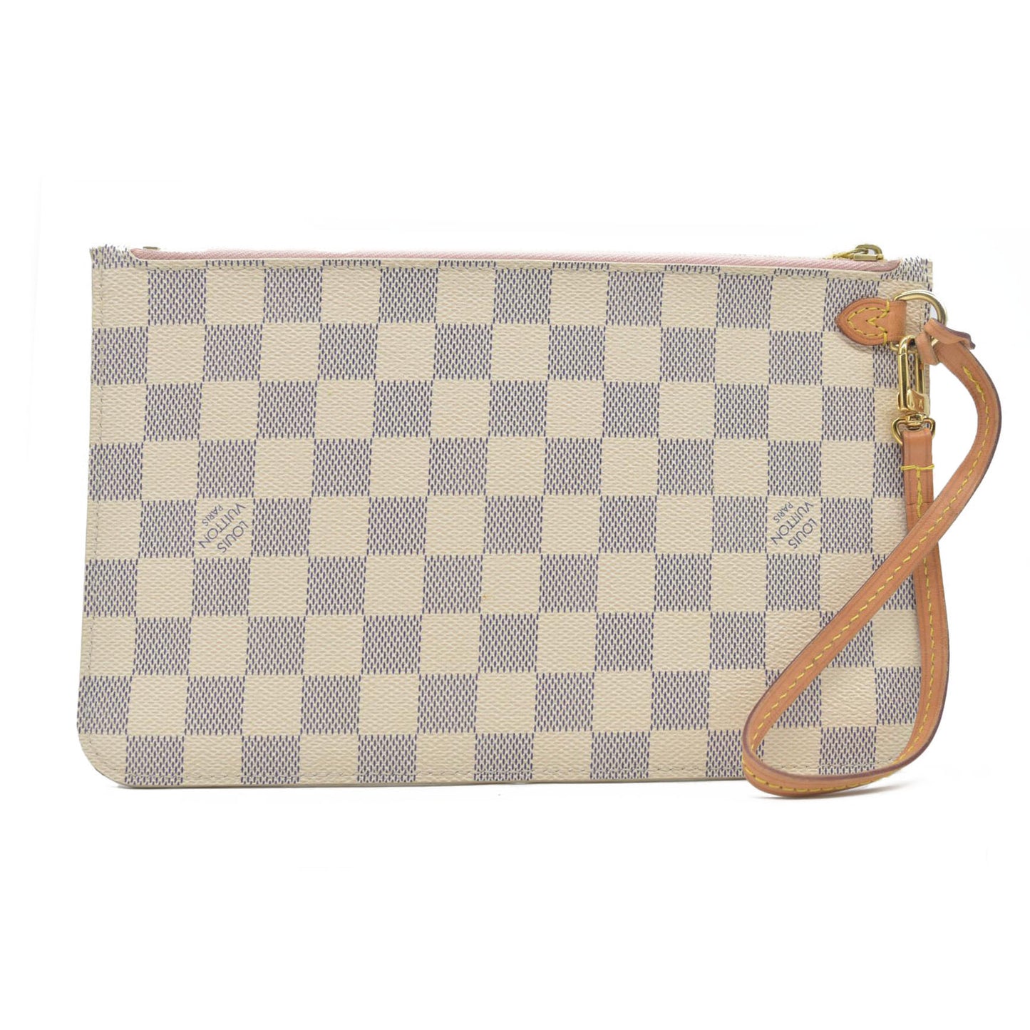 $2170 Louis Vuitton Damier Azur Neverfull MM GM Pochette Rose Ballerine MS3108
