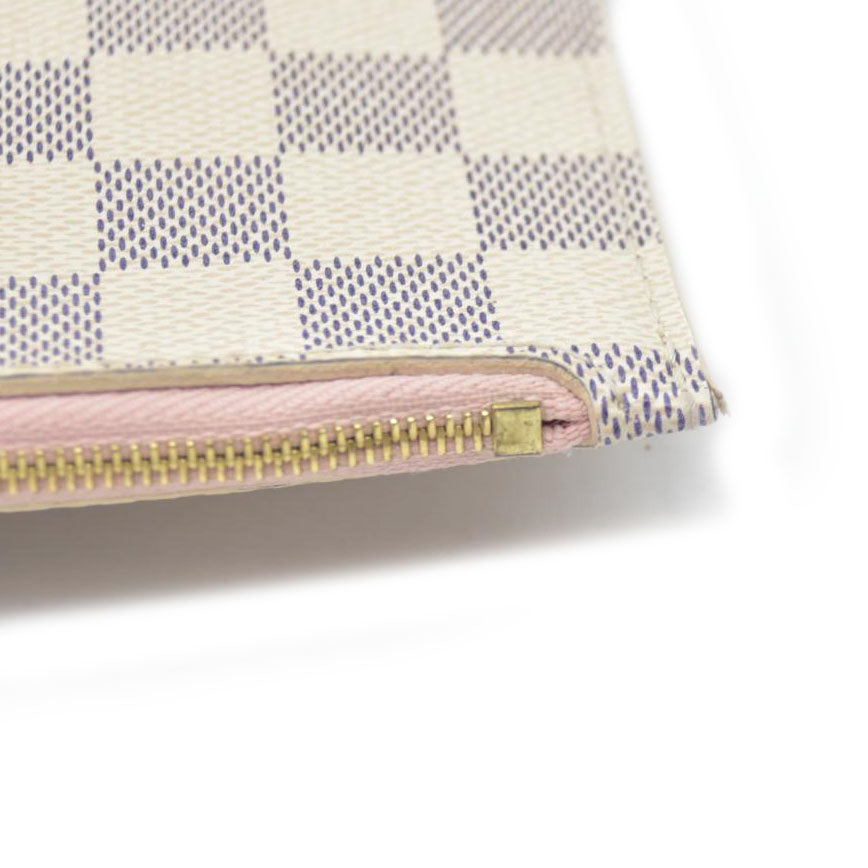 $2170 Louis Vuitton Damier Azur Neverfull MM GM Pochette Rose Ballerine MS3108