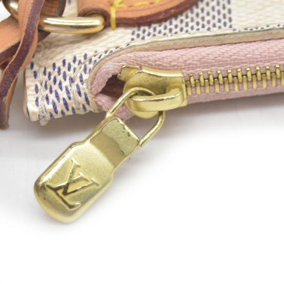 $2170 Louis Vuitton Damier Azur Neverfull MM GM Pochette Rose Ballerine MS3108