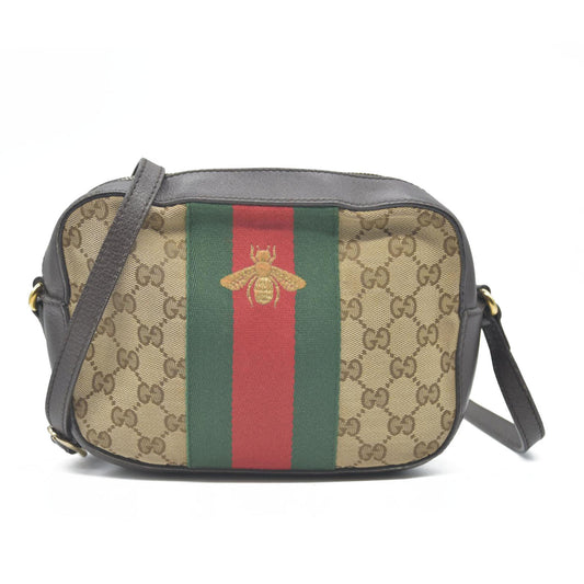 Gucci  GG Supreme Monogram Web Small Webby Bee Shoulder Bag Dark Brown
