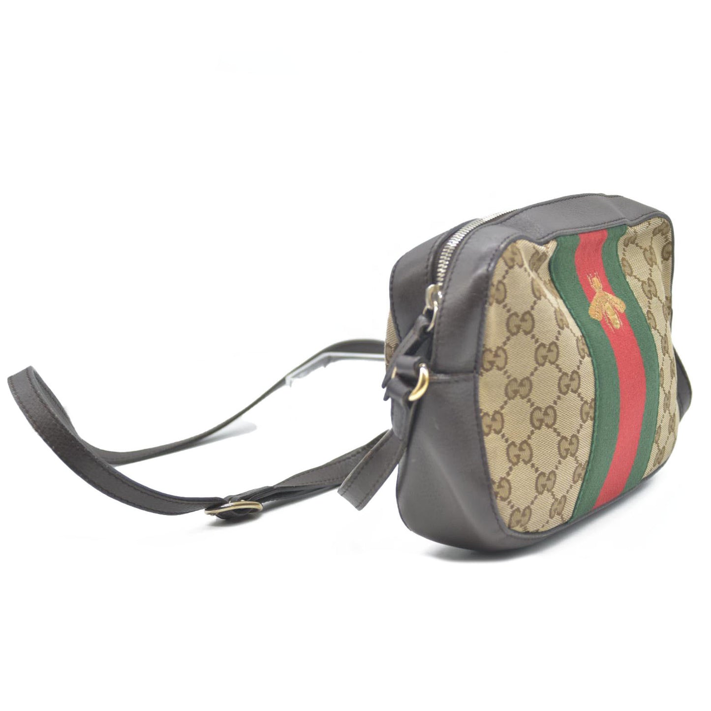 Gucci  GG Supreme Monogram Web Small Webby Bee Shoulder Bag Dark Brown