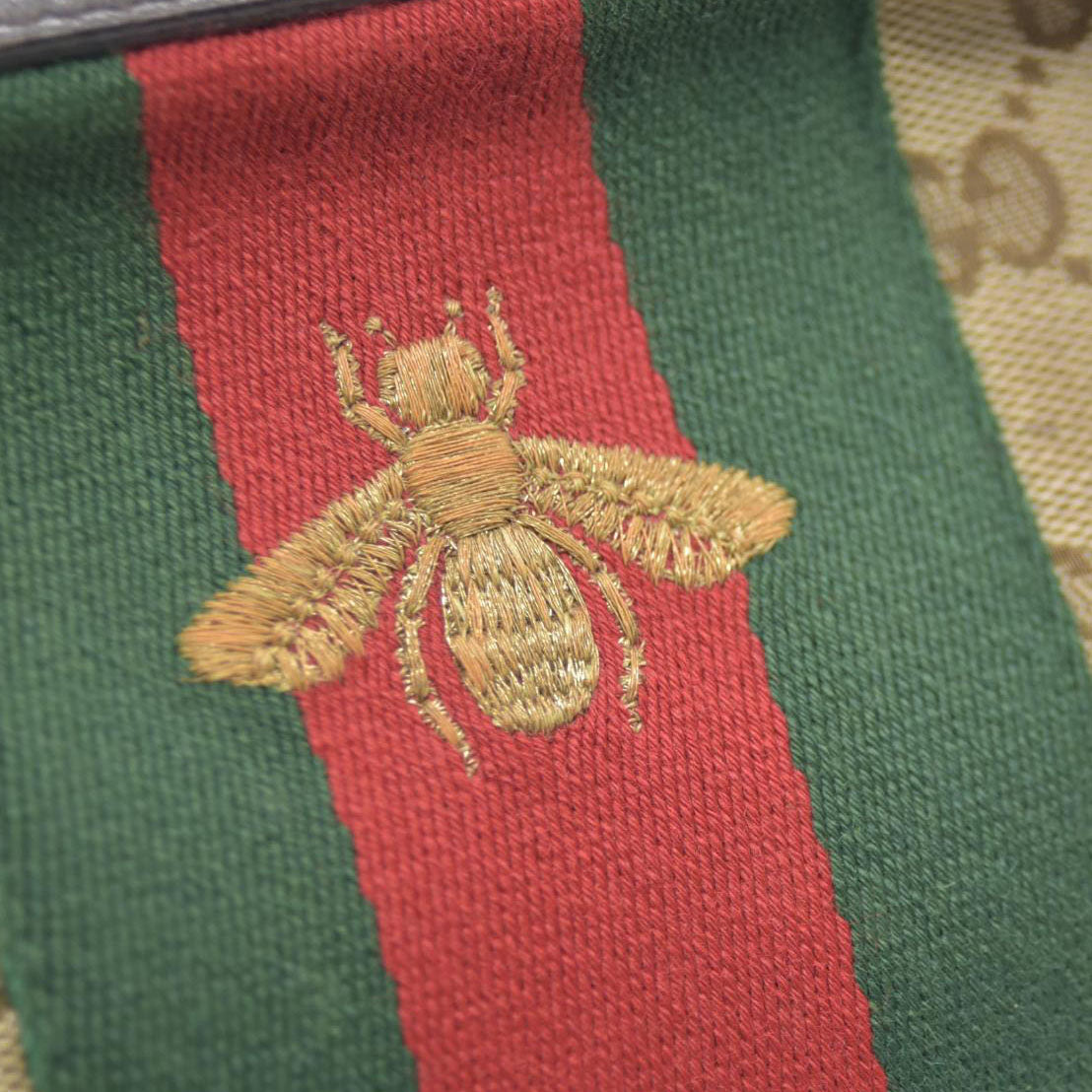 Gucci  GG Supreme Monogram Web Small Webby Bee Shoulder Bag Dark Brown