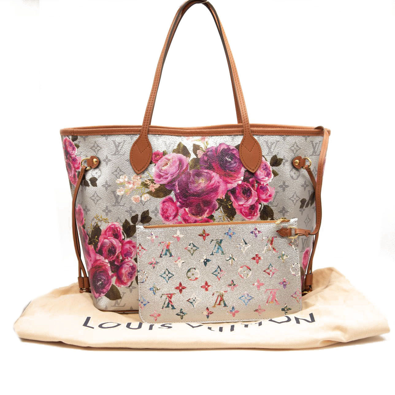 LOUIS VUITTON Metallic Monogram LV Garden Neverfull MM Silver