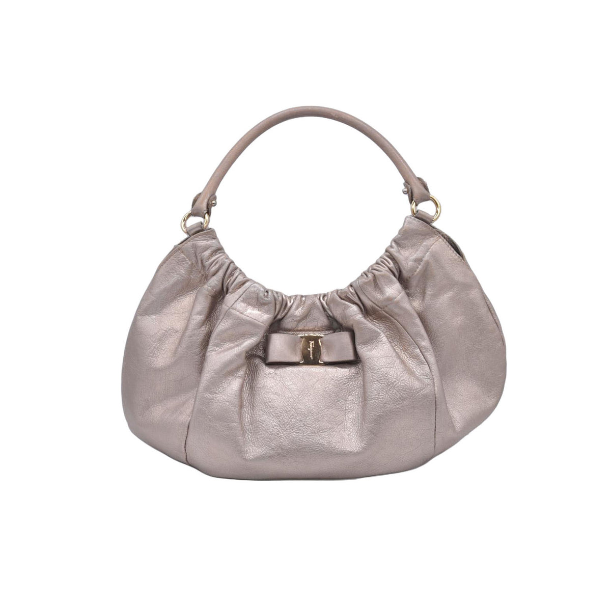 $950 Salvatore Ferragamo Vara Leather Hand Bag Gold 10021032
