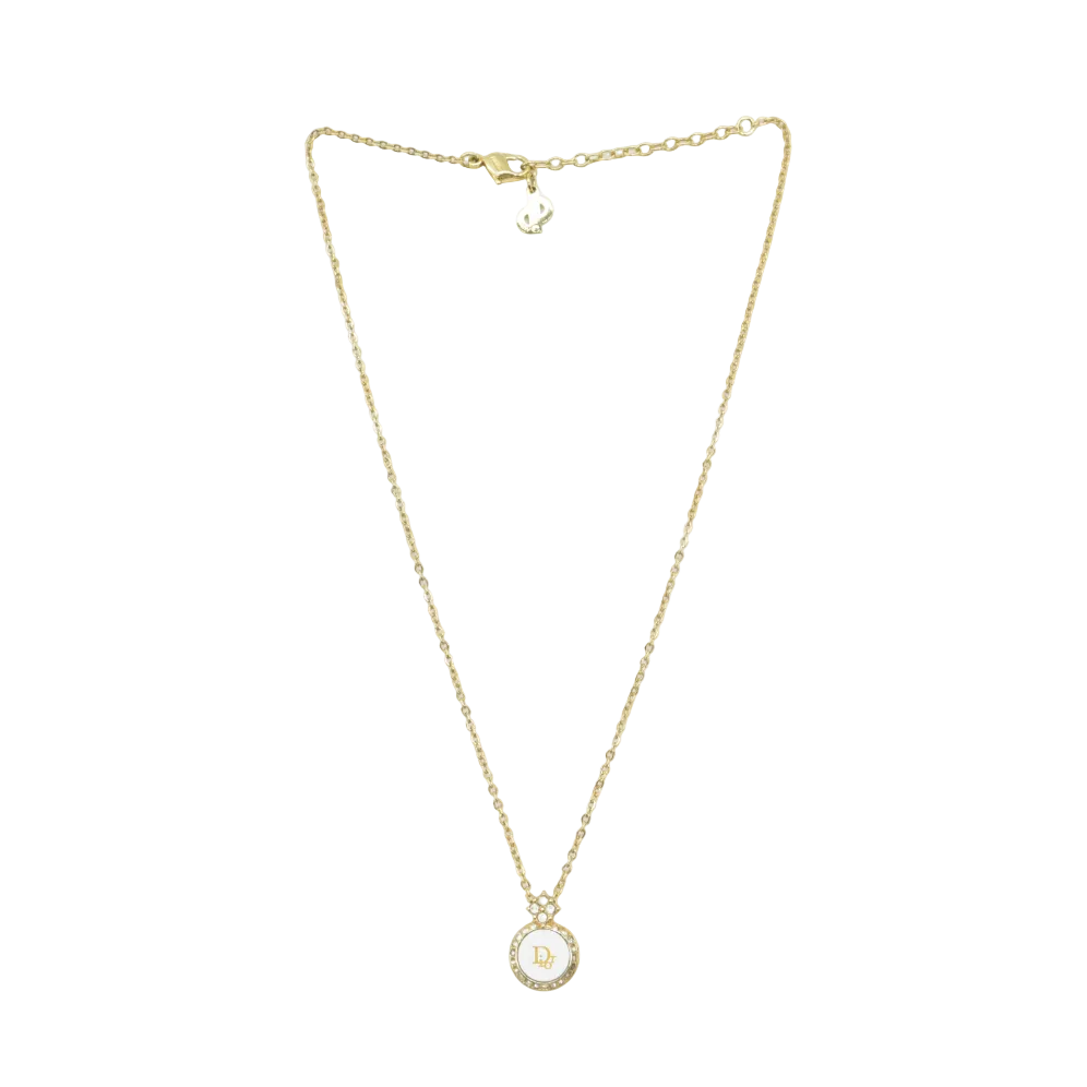 $400 Christian Dior Vintage CD Plaque Pendant Necklace Gold Plated