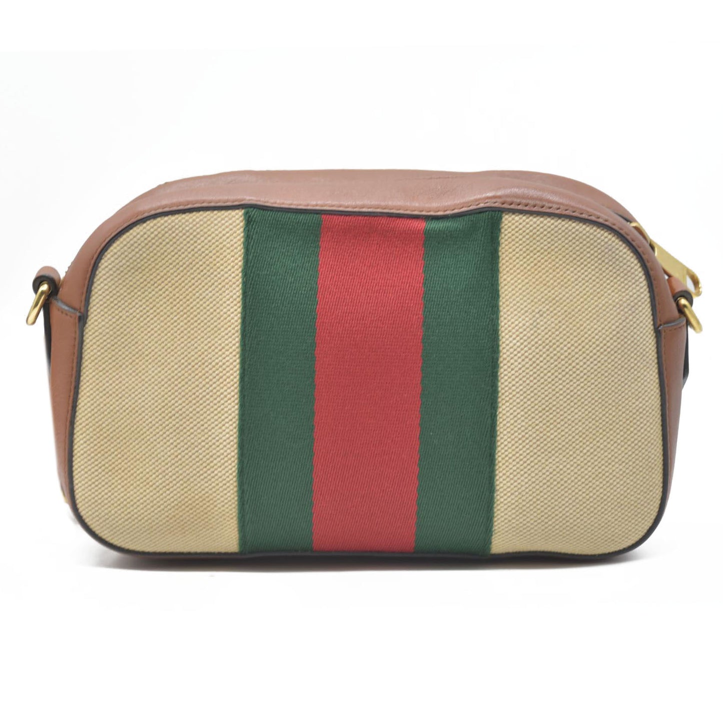 AUCTION $1450 Gucci  Vintage Canvas Web Shoulder Bag Sand Cuir