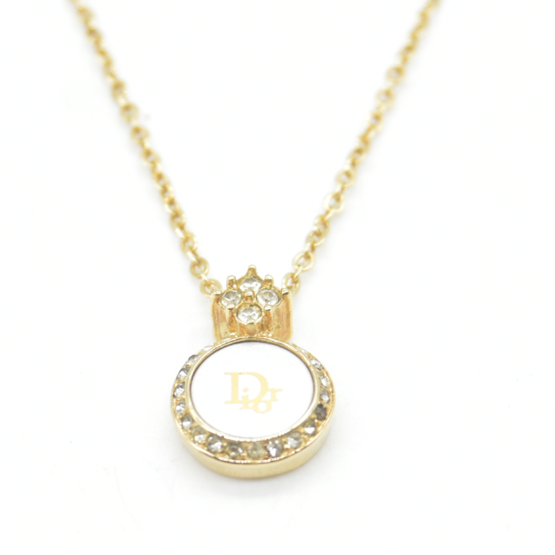 $400 Christian Dior Vintage CD Plaque Pendant Necklace Gold Plated