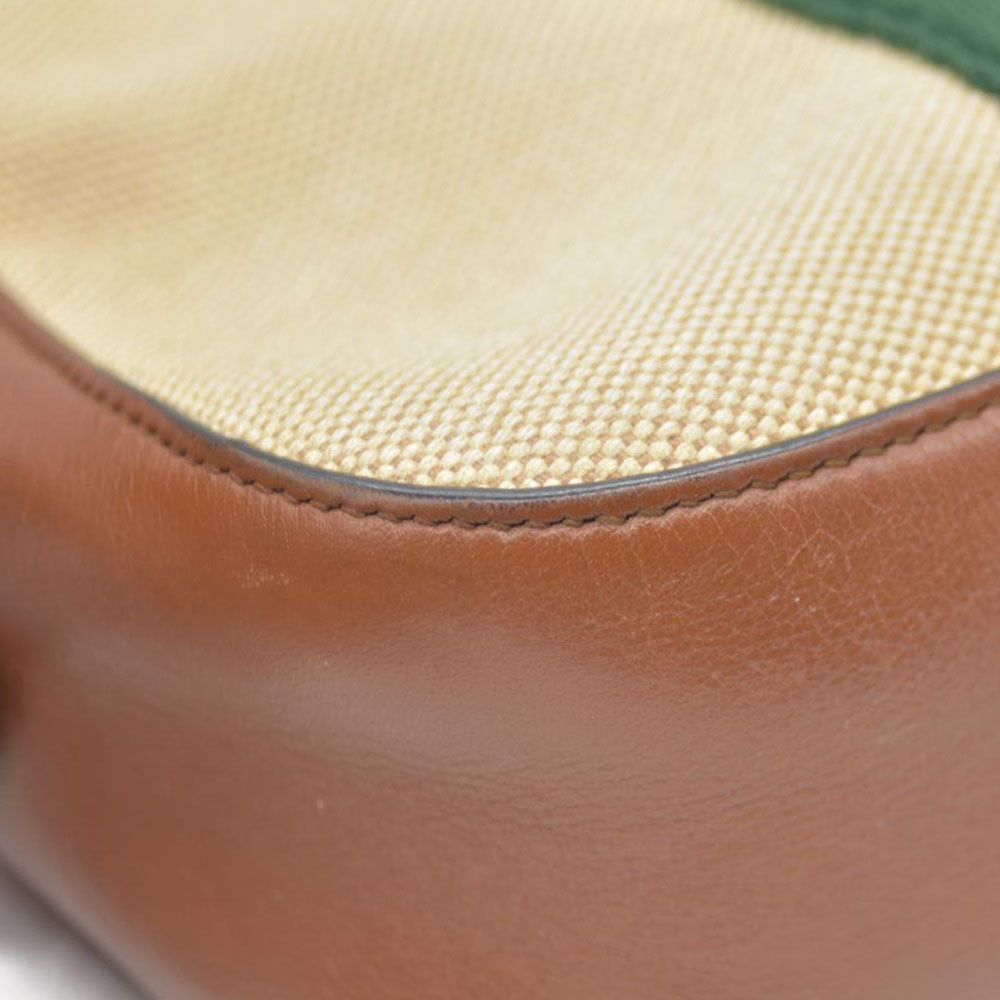 AUCTION $1450 Gucci  Vintage Canvas Web Shoulder Bag Sand Cuir