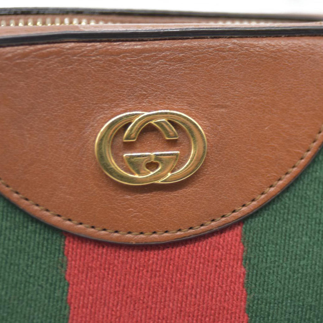 AUCTION $1450 Gucci  Vintage Canvas Web Shoulder Bag Sand Cuir