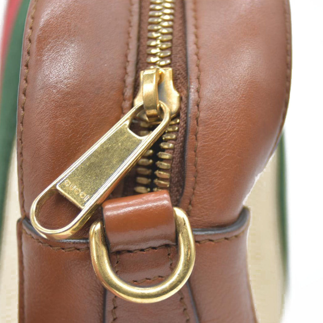 AUCTION $1450 Gucci  Vintage Canvas Web Shoulder Bag Sand Cuir