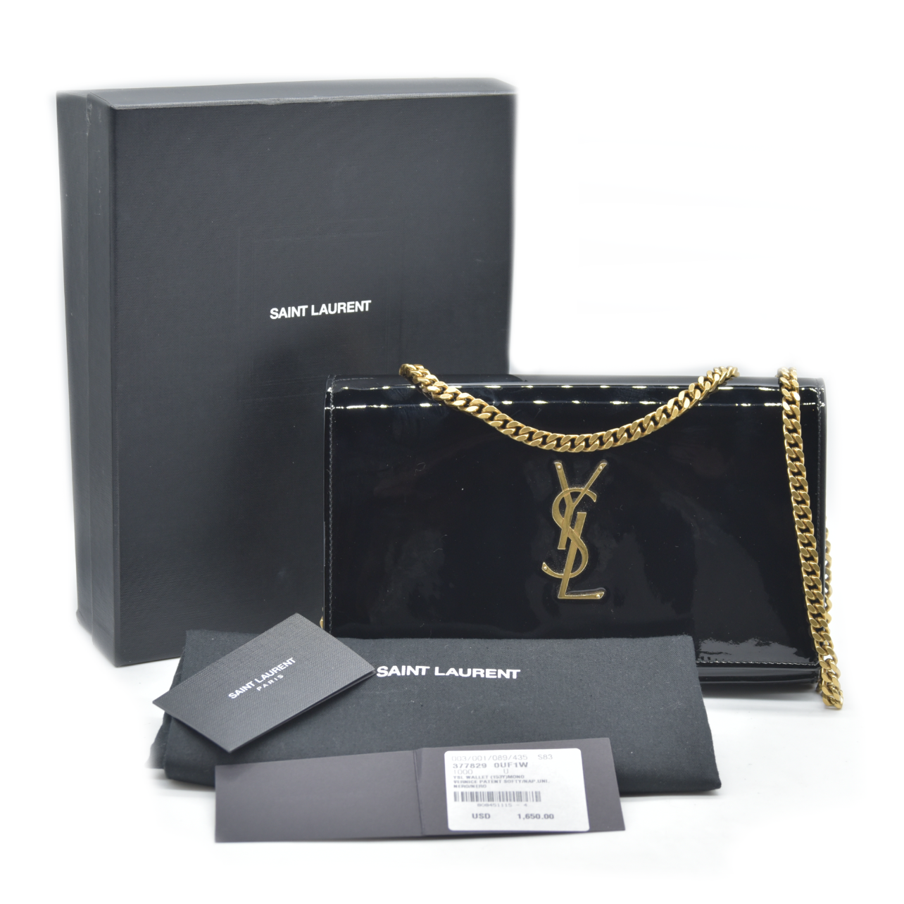 $1650 2018 Saint Laurent Black Kate Patent Wallet on a Chain WOC Crossbody