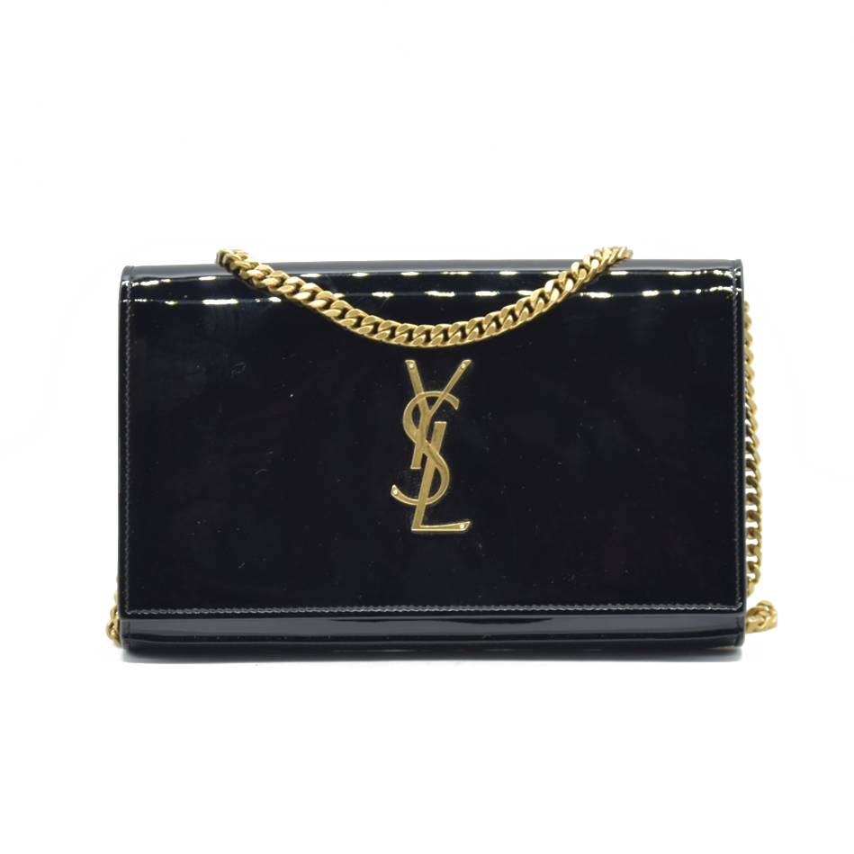 $1650 2018 Saint Laurent Black Kate Patent Wallet on a Chain WOC Crossbody