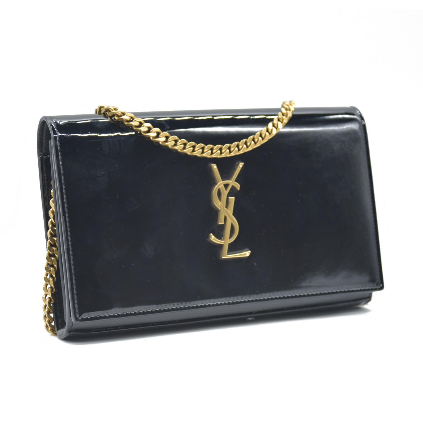 $1650 2018 Saint Laurent Black Kate Patent Wallet on a Chain WOC Crossbody